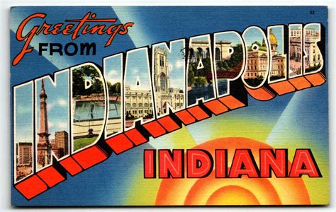 Greetings From Indianapolis Indiana Large Letter Linen Postcard In Pm