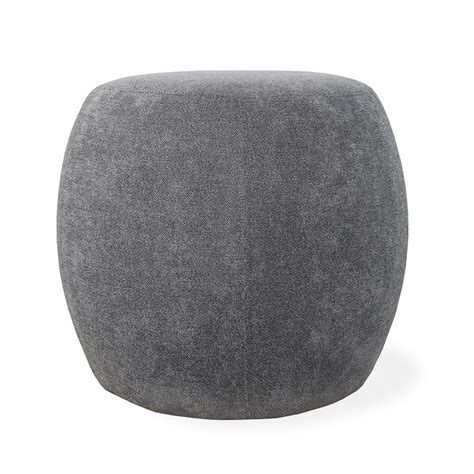 Pouffe Round Ottoman With Charcoal Grey Fabric Alankaram