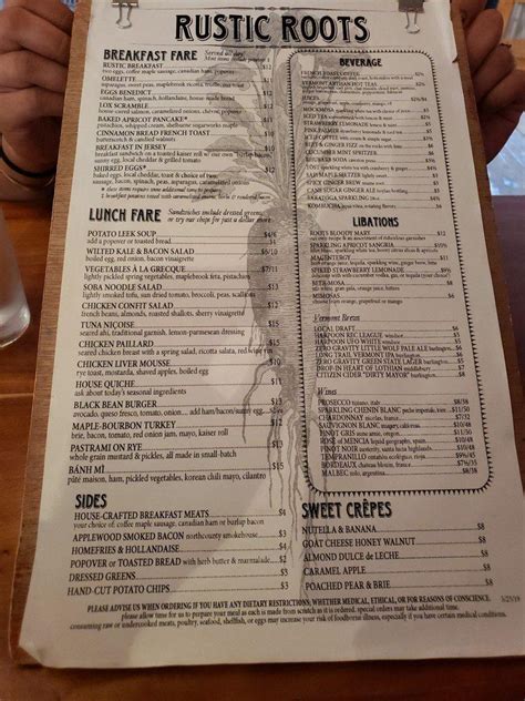 Menu At Rustic Roots Pub And Bar Shelburne