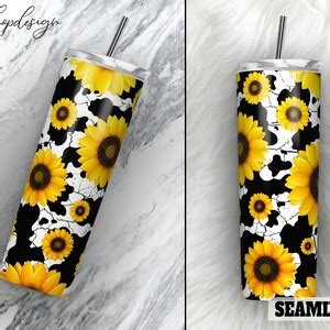 Cow Print Sunflowers Cowhide Seamless Tumbler 20 Oz Tumbler Etsy