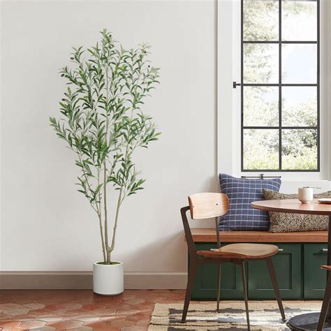 Primrue Lifelike Faux Olive Tree with White Planter – Realistic