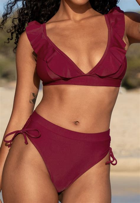 Triangel Bikini Top Met Ruches In Wijnrood Uwantisell Nl