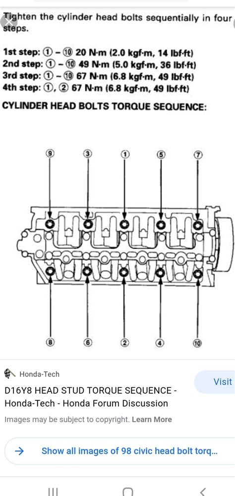 Gotta 1998 Honda Civic and I need head bolt torque spec and pattern