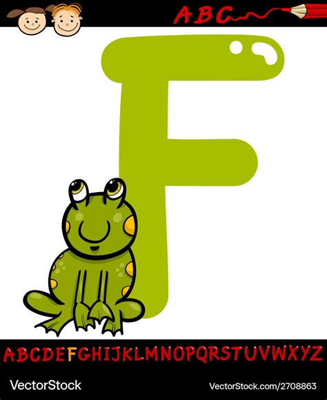 Letter f for frog cartoon Royalty Free Vector Image