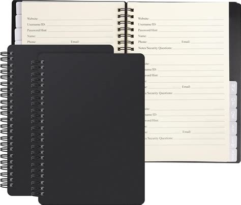 2 Pack Spiral Password Book With Alphabetical Tab 1152 Entries Internet Address