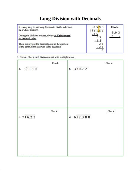 Long Division With Decimals Worksheets Free Long Division Worksheets