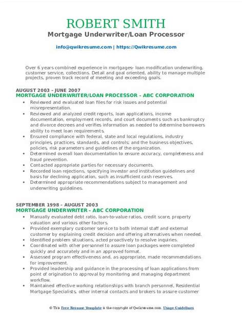 Mortgage Underwriter Resume Samples Tips And Template 0f9