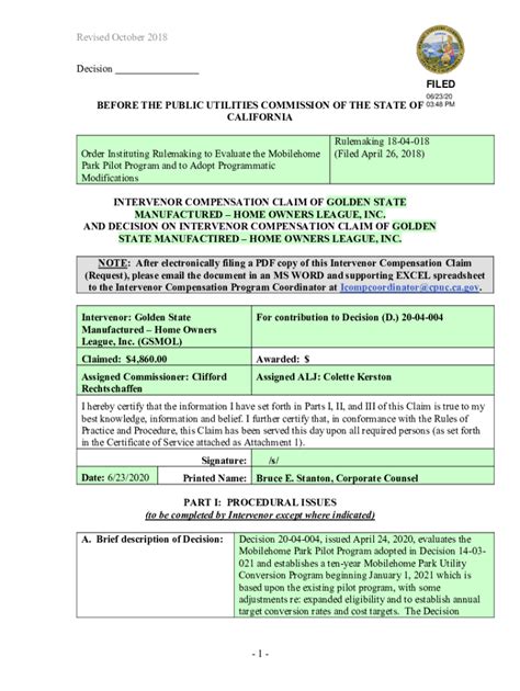 Fillable Online Docs Cpuc Ca Revised October Decision Before