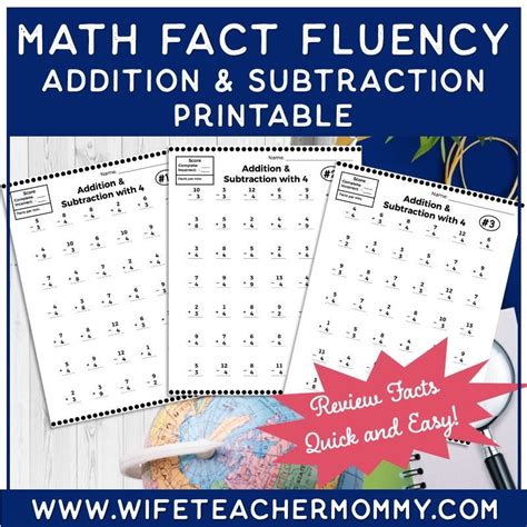 Math Fact Fluency Addition And Subtraction Facts Printable Etsy