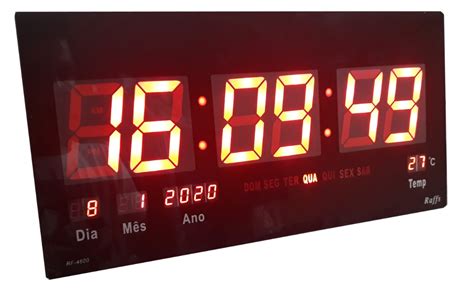 Relógio De Parede Grande Led Digital Calendario Termo 46cm Na