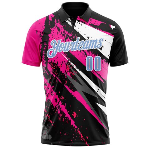 Custom Black Light Blue Pink 3d Bowling Splash Ink Performance Polo Shirt