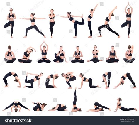 Sport Concept Beautiful Slim Woman In Different Yoga Poses Isolated