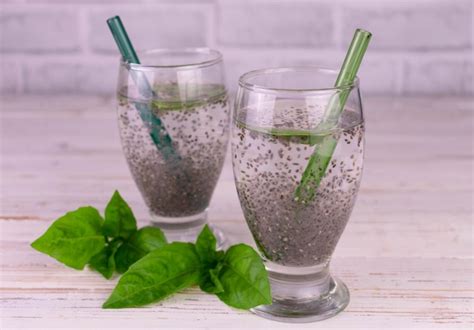 Premium Photo Water With Basil And Chia Seeds Drink For Weight Loss