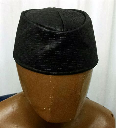 African Hat Black Flex Leather Kufi Hats For Men