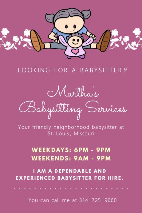 Purple Babysitter Flyer with Illustrations Template | PosterMyWall