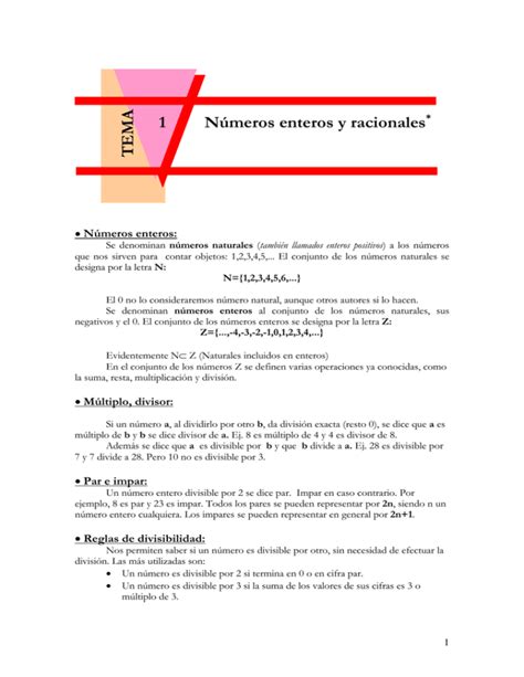 Tema 1 Números Enteros Y Racionales