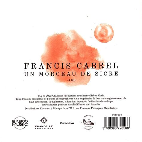 Francis Cabrel Un Morceau De Sicre Transparent Vinyl Edition Vinyl