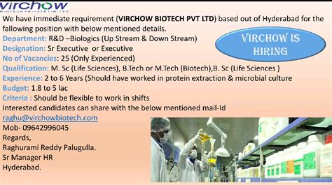 UDYOG ADDA Virchow Biotech Opening 30 Vacancies For Upstream And