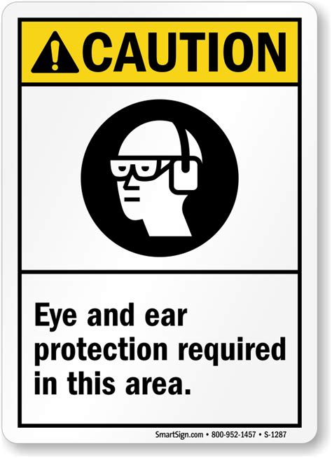 Eye And Ear Protection Required In This Area With Graphic Sign Sku