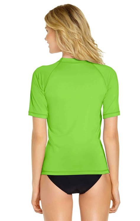 Women S Short Sleeve Rash Guard Lime Green Wet Effect Inc