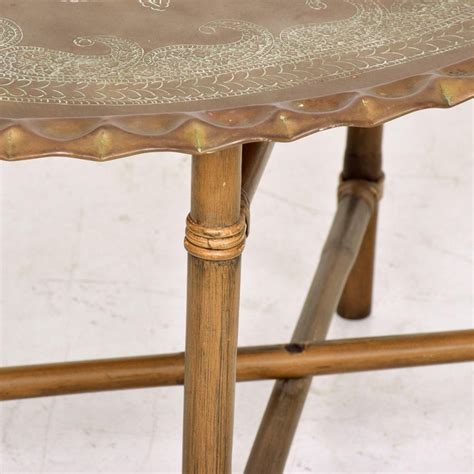 Scalloped Indian Brass And Bamboo Oval Coffee Table Hollywood Regency Baker 1960s At 1stdibs