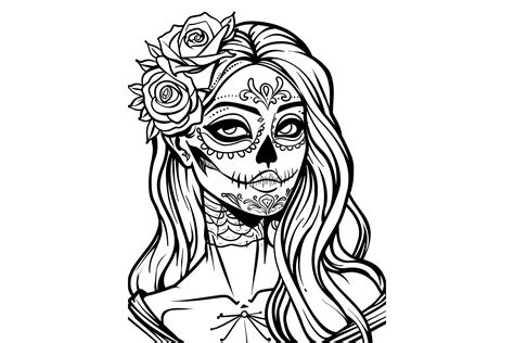 Girl Sugar Skull Coloring Page For Adult Graphic By Forhadx5 · Creative Fabrica