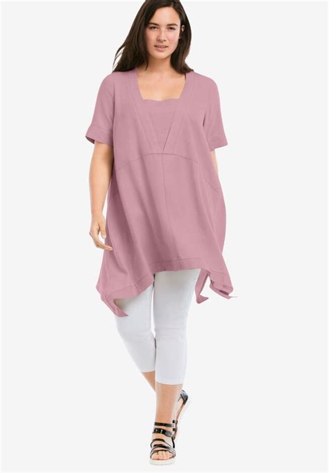 Linen Blend Hanky Hem Tunic Ellos