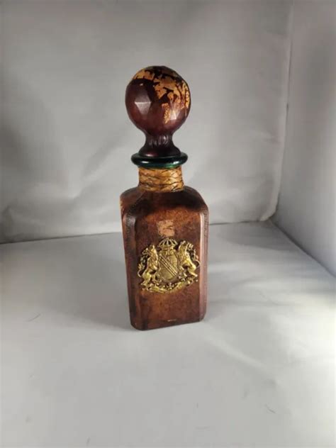 Vintage Italian Hand Tooled Leather Covered Wine Bottle Decanter Bad