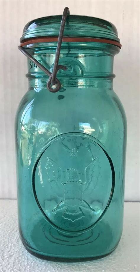 Vintage Ball Ideal Aqua Teal Green Bicentennial Eagle Mason Jar 7 12