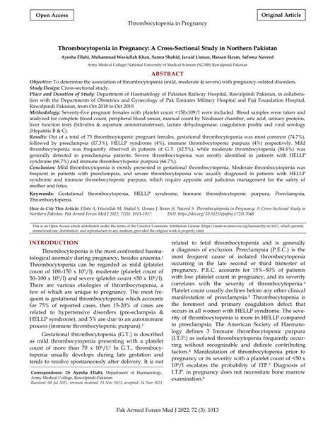 Pdf To Determine The Association Of Thrombocytopenia Mild Moderate And Severe With Pregnancy