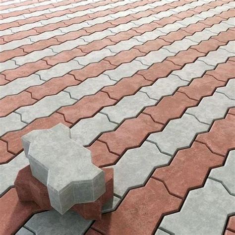 Outdoor Red Grey Zig Zag Concrete Paver Tiles For Flooring