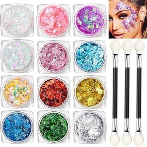 12 Colors Body Glitter Gel Kit Super Long Lasting Holographic Chunky Glitter Gel