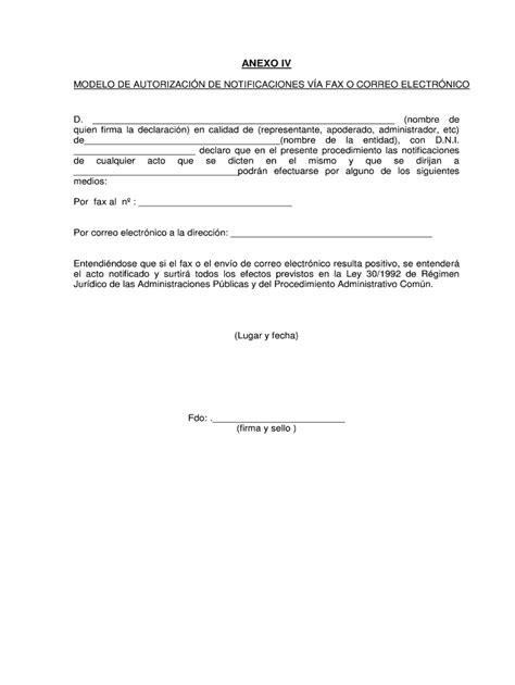 Anexo IV Notificaciones Via Fax O Correo Electr Nico Icas Rellena