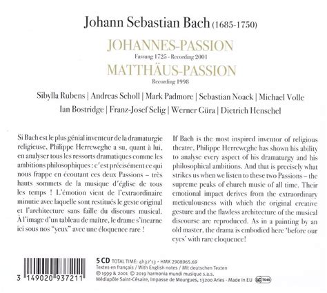 Bach J S Johannes Passion Matthaus Passion Herreweghe Cd Hartman