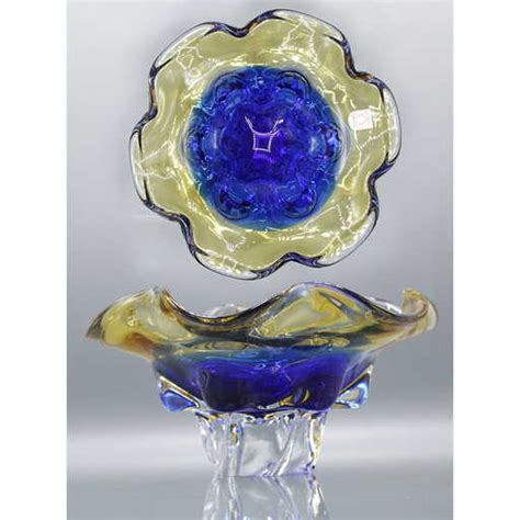 Rubin Glass Czech Republic Art Glass Pedestal Base Bowl