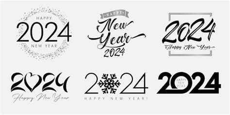 Gran Conjunto De 2024 Feliz Año Nuevo Logotipo Plateado Y Negro Con