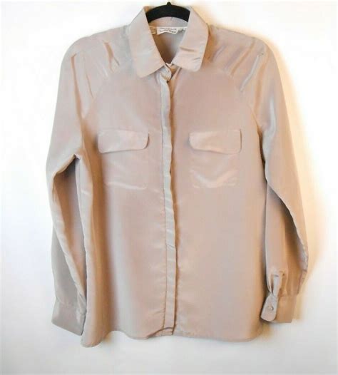 Vintage Nude Tan Blouse Size 10 Button Up Albert Lewis For Tudor Square