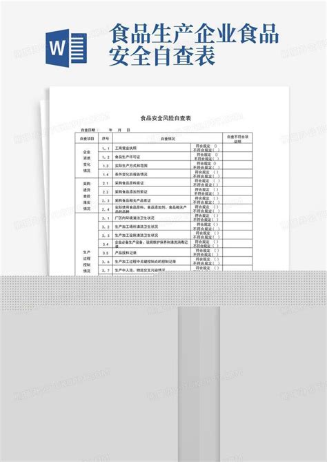 食品安全风险自查表word模板下载编号ljympevw熊猫办公