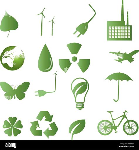 Ecological Icon Set 16 Green Vector Symbols For The Environmental Protection Stock Vector Image