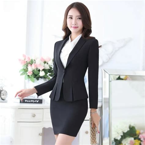 Formal Black Blazer Women Business Suits With Skirt And Top Sets Elegant Ladies Office Suits