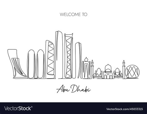 One Continuous Line Drawing Of Abu Dhabi City Vector Image