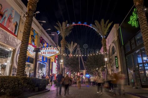 Night View of the Strip in the Center of Las Vegas. Editorial ...