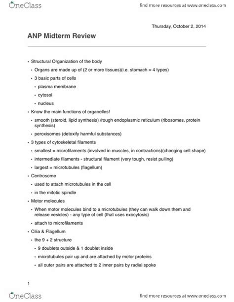 ANP 1105 Midterm Midterm 1 Exam Review OneClass