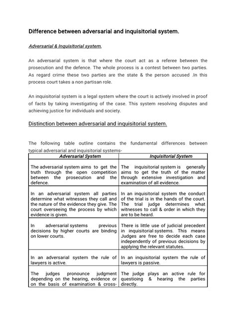 Difference Between Adversarial and Inquisitorial System | PDF | Trials ...