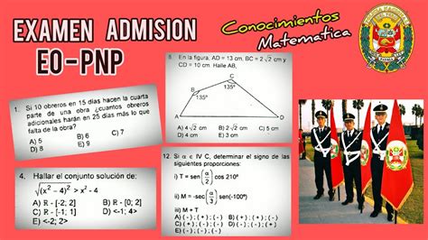 Examen Admision EO PNP CONOCIMIENTOS MATEMATICA Resuelto YouTube