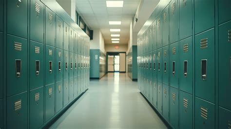 Generative AI, Row of high school lockers in the hallway, locker room ...