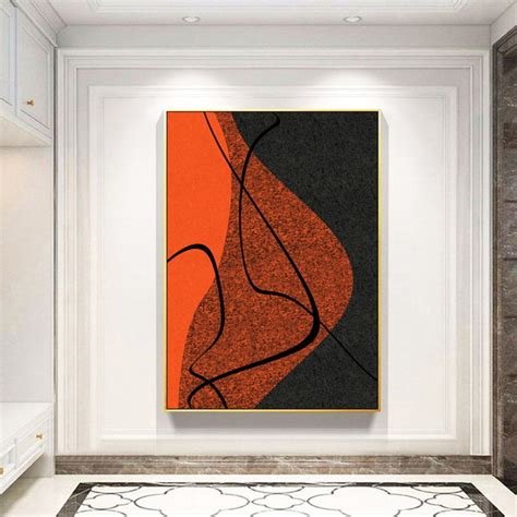 Quadro Minimalista Laranja Cinza Canvas Moldura 90x140 Elo7