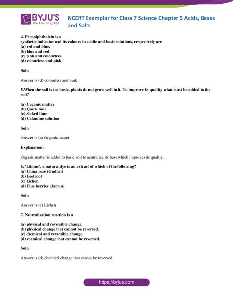 Ncert Exemplar Solutions For Class 7 Science Chapter 5 Acids Bases