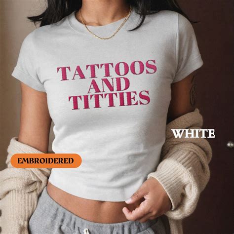 Personalized Embroidered Baby Tee Shirt Custom Lesbian Pride Tattoos And Titties Crop Top