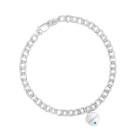 Link Chain Bracelet With Heart Charm And Blue Swarovski Crystal